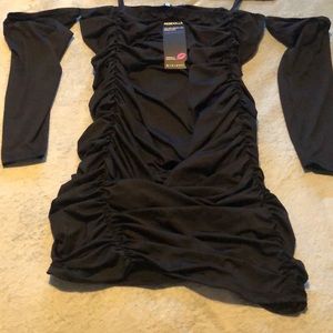 Black Cut Out Long Sleeve Ruched Bodycon Mini Dress